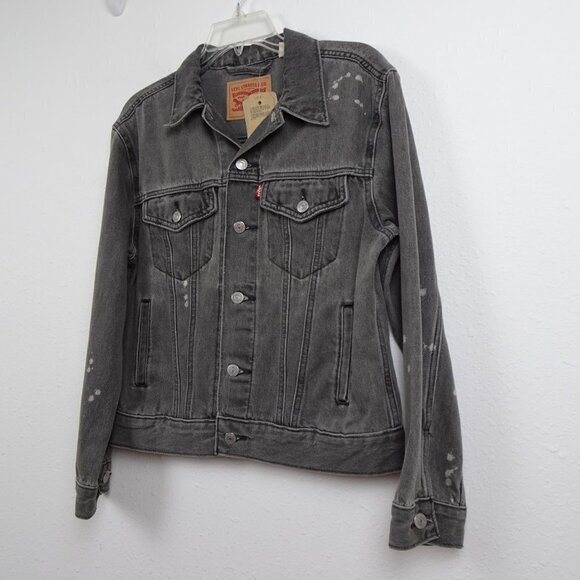 Levi's Denim Jacket Women's Size S Gray Jean Jacket Button Front Paint Splatter - Picture 3 of 9